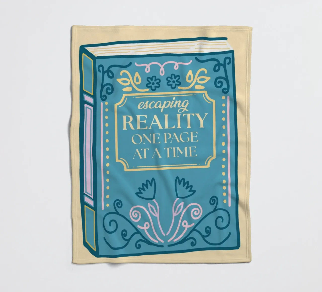 Whimsical Book Art – Escaping Reality Quote Poster fleece blanket by vintagepod