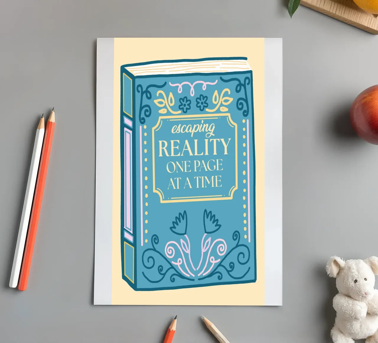 Whimsical Book Art - Ontsnappen aan de werkelijkheid Citaat Poster stickervel van vintagepod