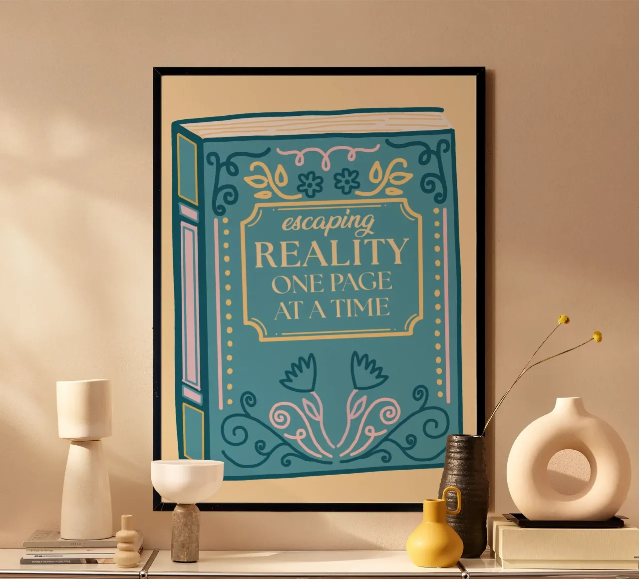 Whimsical Book Art – Escaping Reality Quote Poster poster by vintagepod
