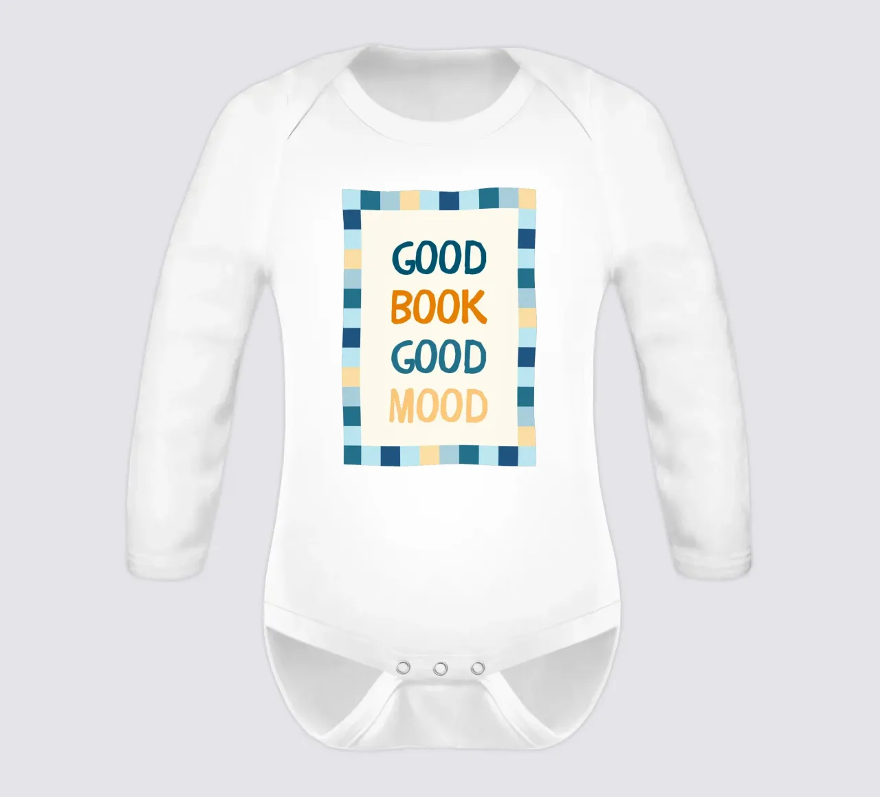 "Good Book Good Mood" Typography Poster - Reading Aesthetic long-sleeve baby romper by vintagepod