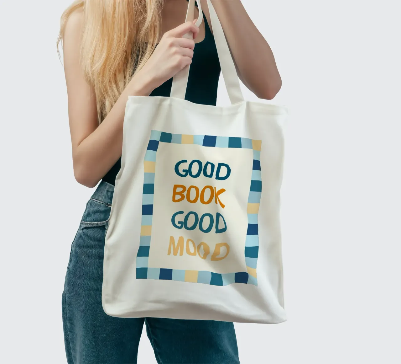 "Good Book Good Mood" Typography Poster - Reading Aesthetic tote bag by vintagepod