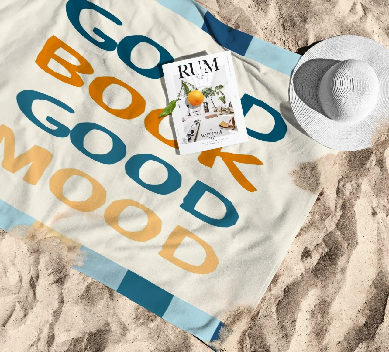"Good Book Good Mood" Typography Poster - Reading Aesthetic beach towel by vintagepod
