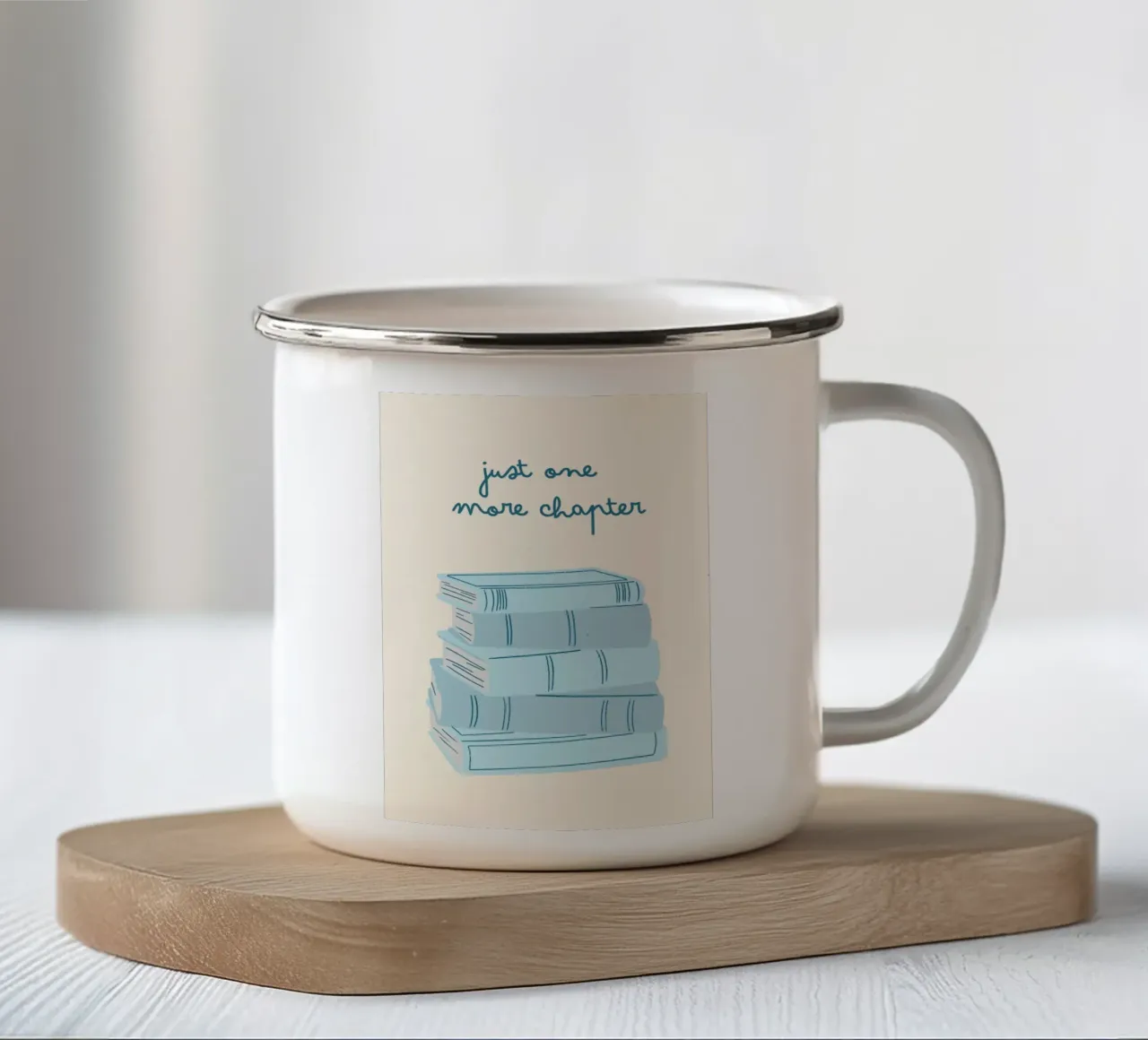 "Just One More Chapter" Book Stack Art Print enamel mug by vintagepod