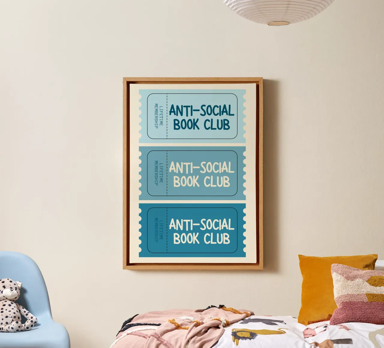 Anti-Social Book Club Levenslang Lidmaatschap Ticket Art Print canvas met Baklijst van vintagepod