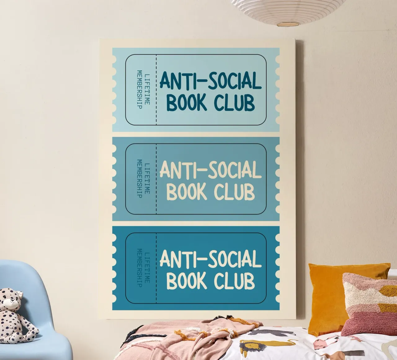 Anti-Social Book Club Levenslang Lidmaatschap Ticket Art Print canvas met Baklijst van vintagepod