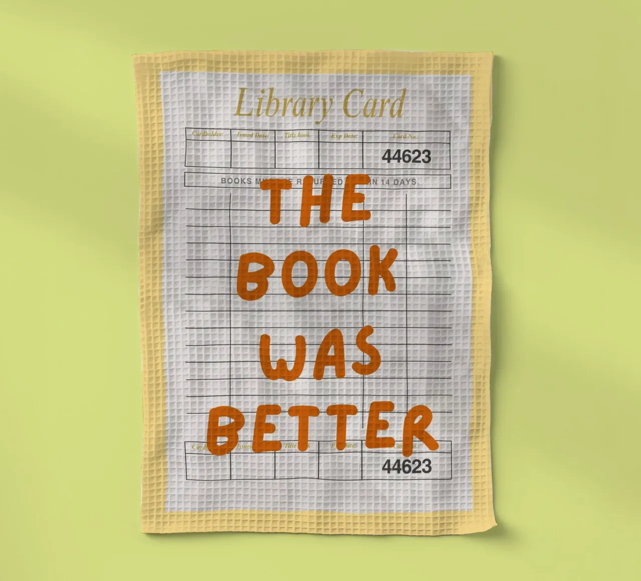 "The Book Was Better" Library Card Art Print tea towel by vintagepod