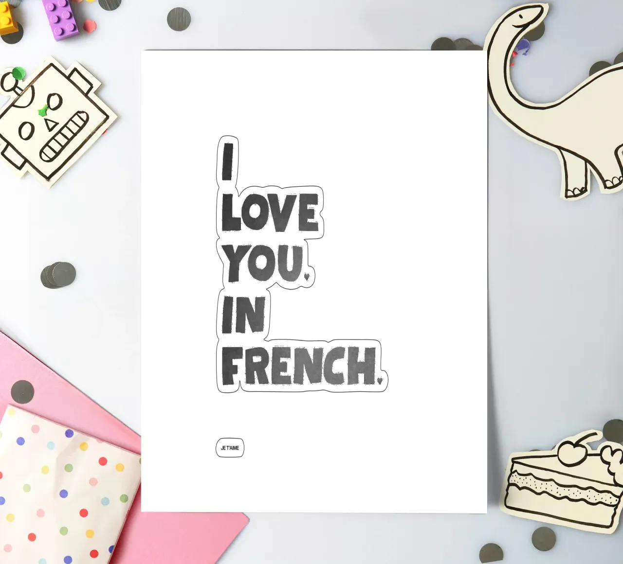 Ti amo in francese foglio adesivo da Attaboy Dsgn