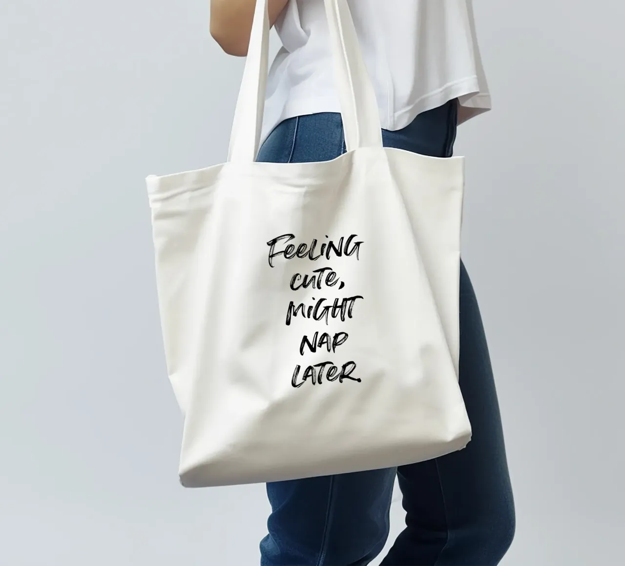 Feeling cute, might nap later | minimalistic design borsa in juta da just typo