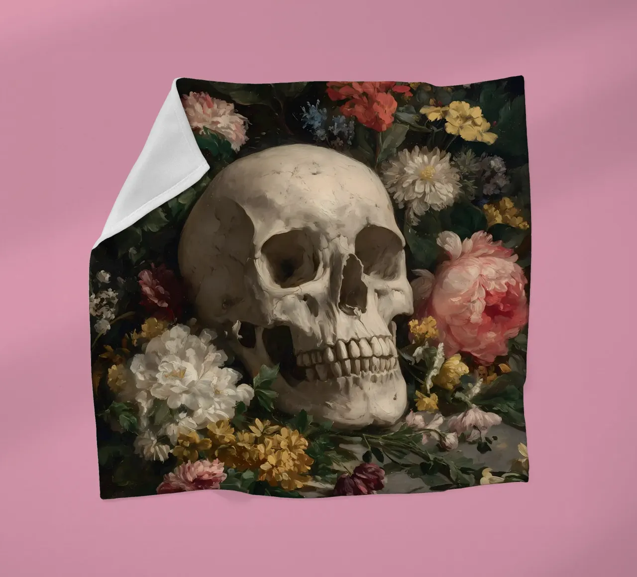 Teschio con fiori coperta in pile da IamHomeStudio