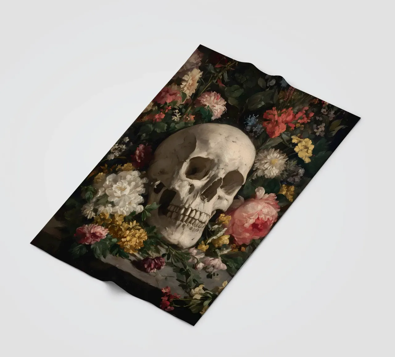 Teschio con fiori coperta in pile da IamHomeStudio