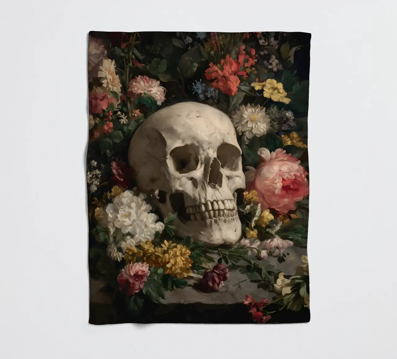 Teschio con fiori coperta in pile da IamHomeStudio