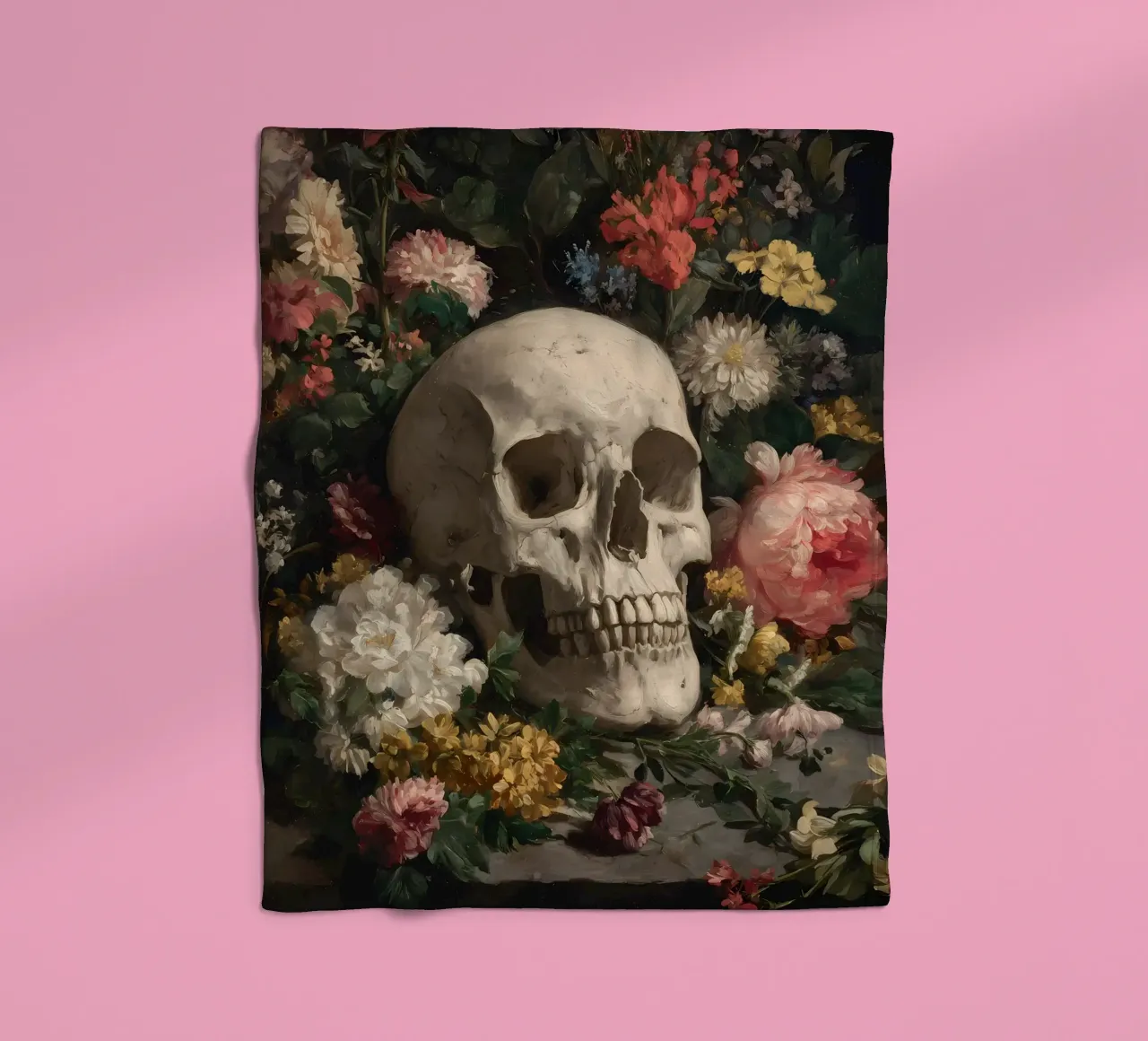 Teschio con fiori coperta in pile da IamHomeStudio