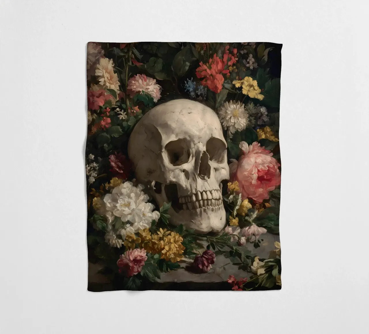 Teschio con fiori coperta in pile da IamHomeStudio