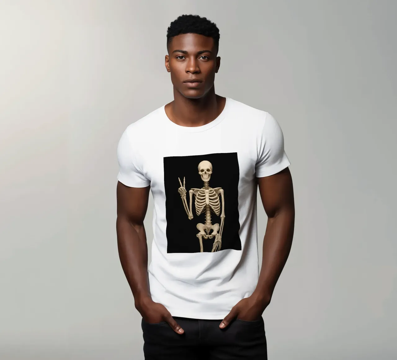 Scheletro con segno di pace t-shirt da IamHomeStudio