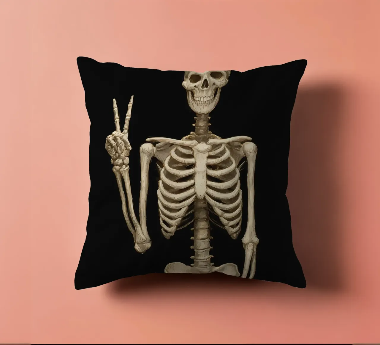 Scheletro con segno di pace cuscino da IamHomeStudio