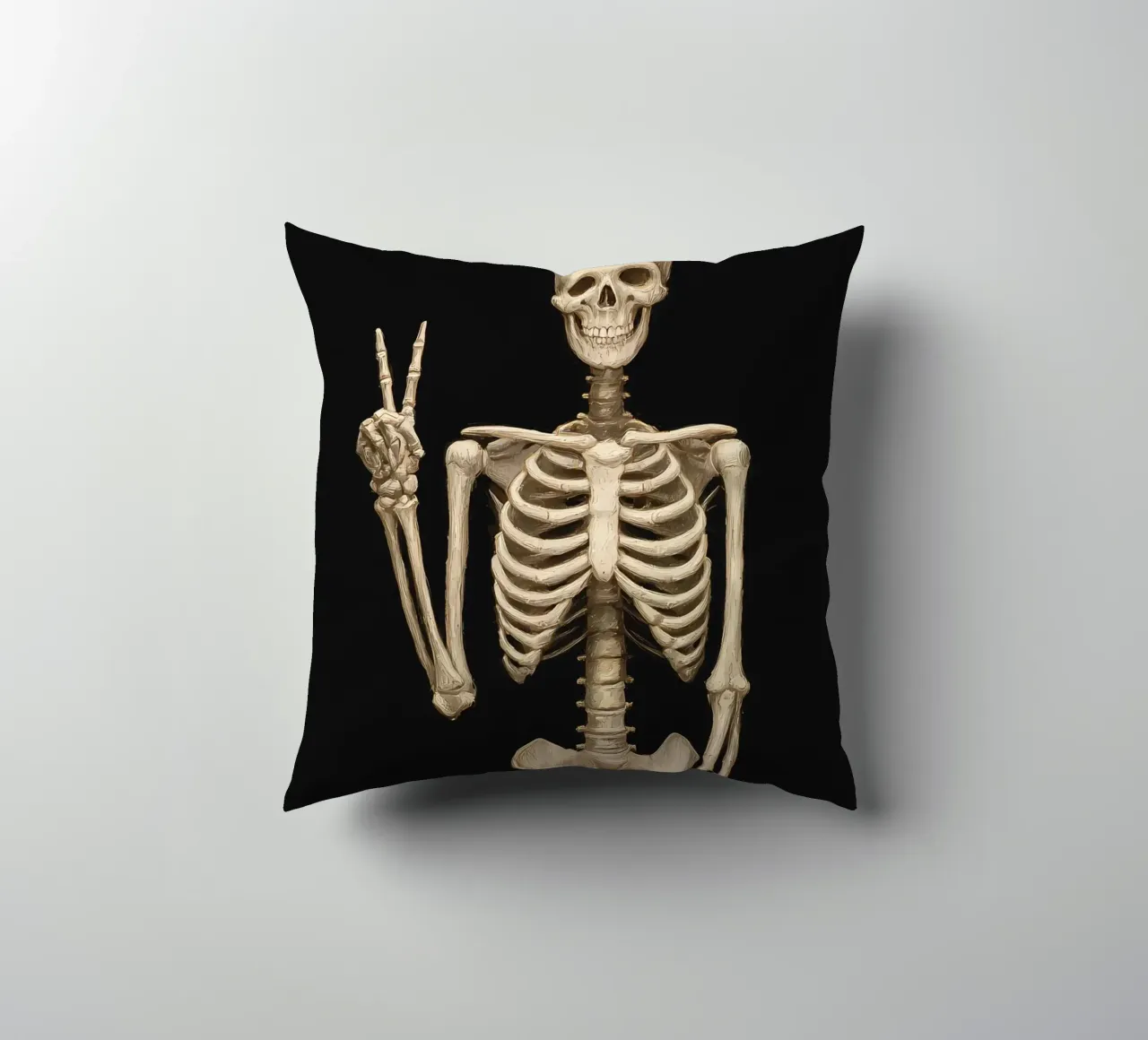 Scheletro con segno di pace cuscino da IamHomeStudio