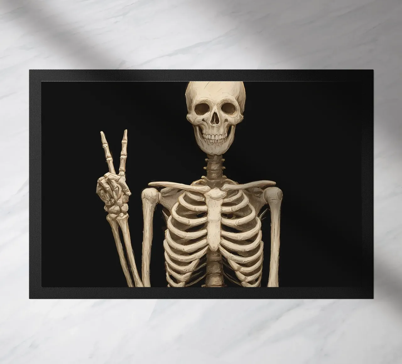 Scheletro con segno di pace zerbino da IamHomeStudio