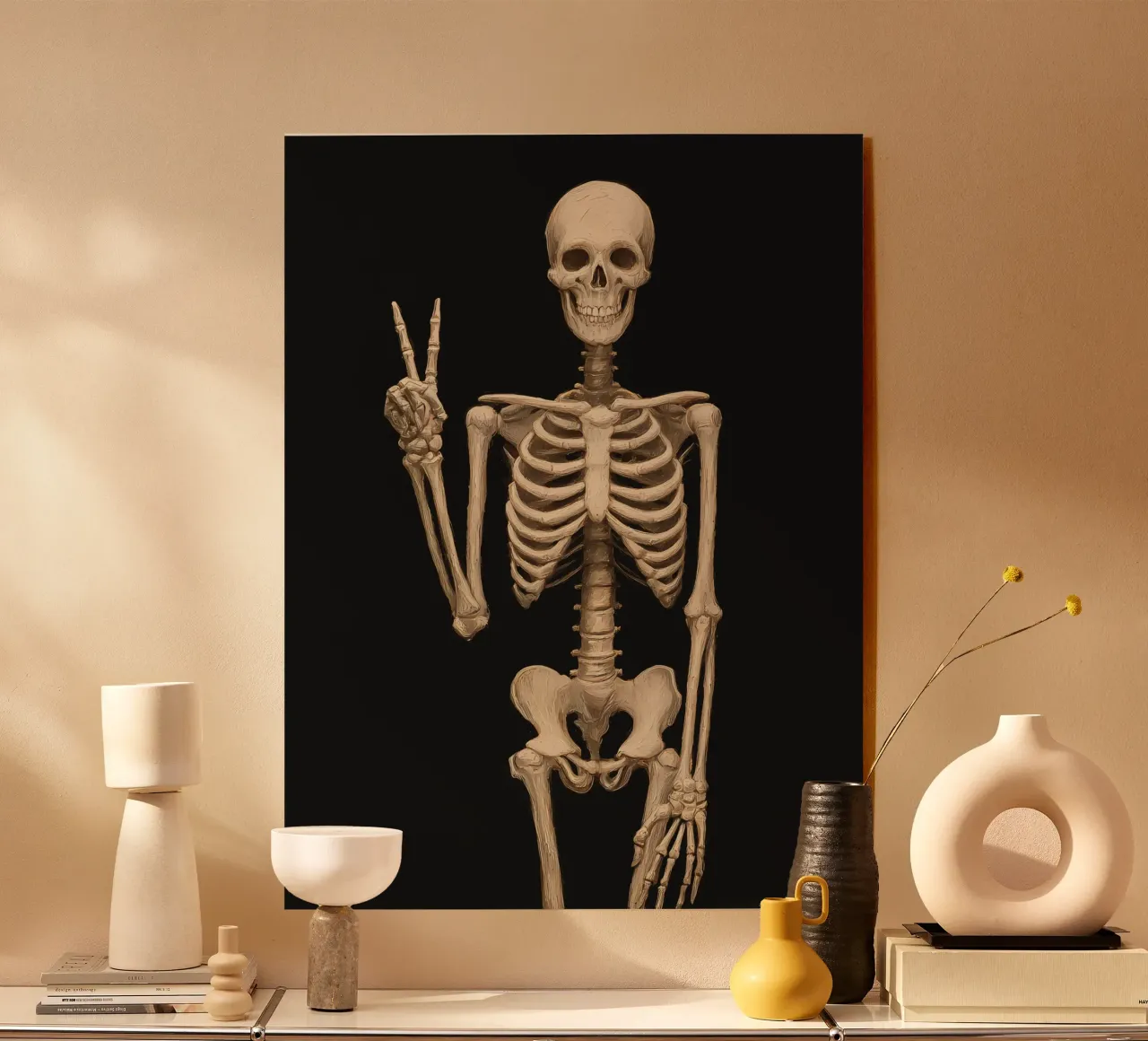 Scheletro con segno di pace plexiglass da IamHomeStudio