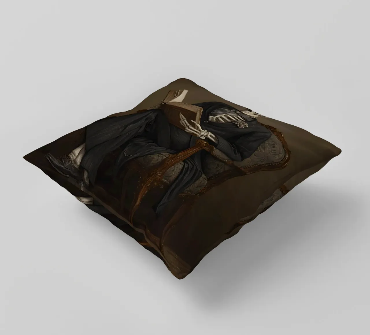 Skeleton reading a book cuscino da IamHomeStudio