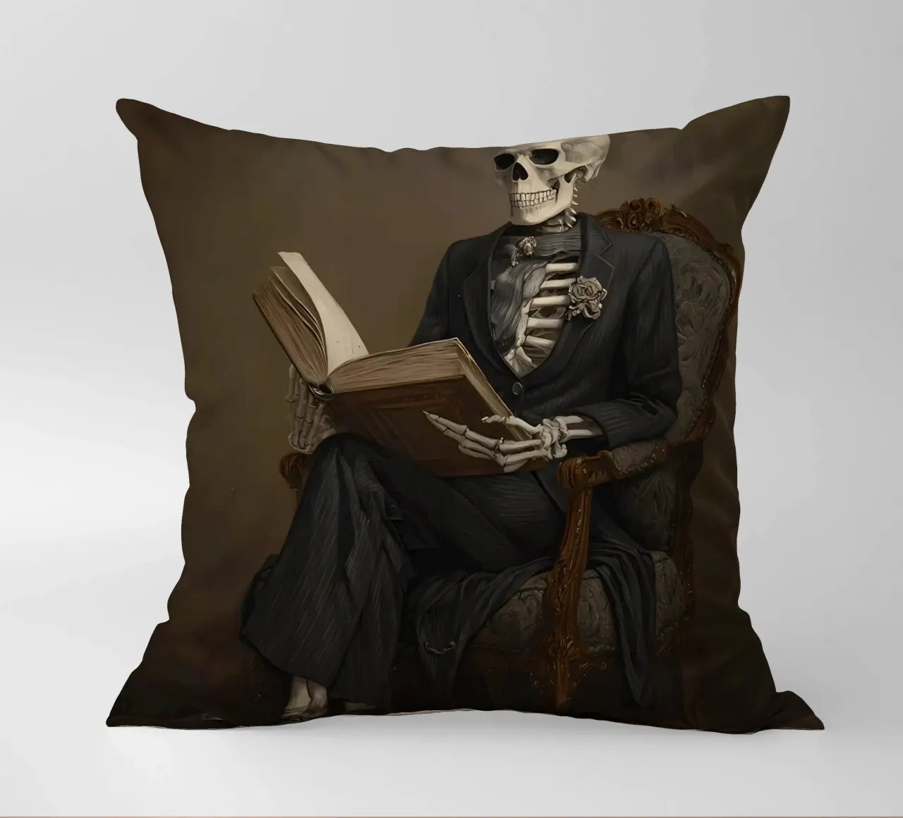 Skeleton reading a book cuscino da IamHomeStudio