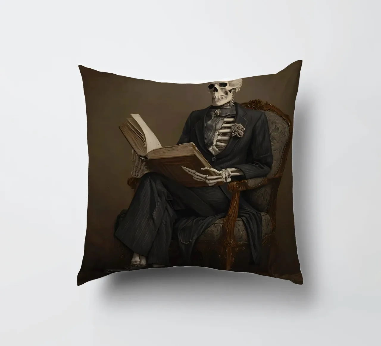 Skeleton reading a book cuscino da IamHomeStudio