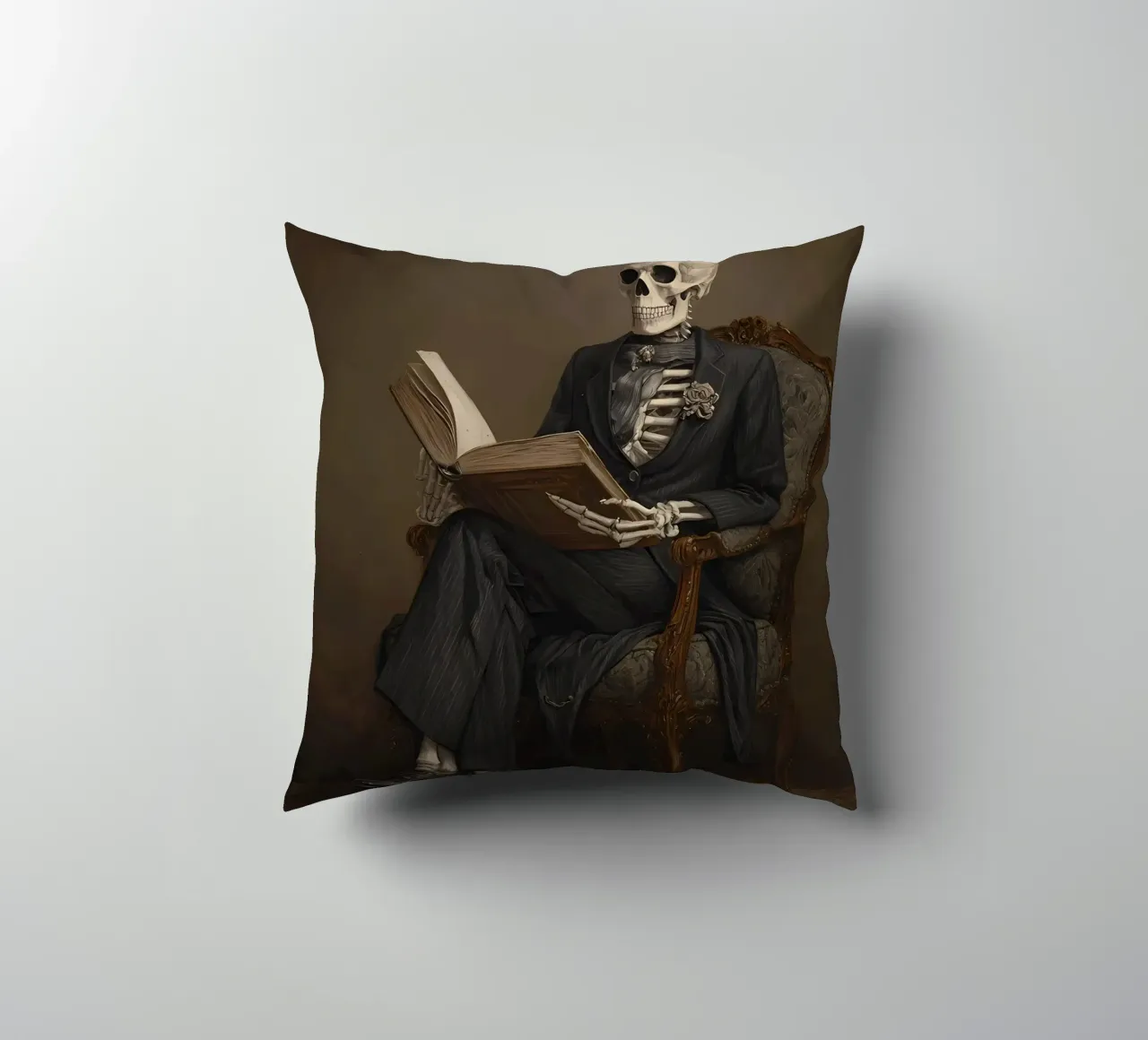 Skeleton reading a book cuscino da IamHomeStudio