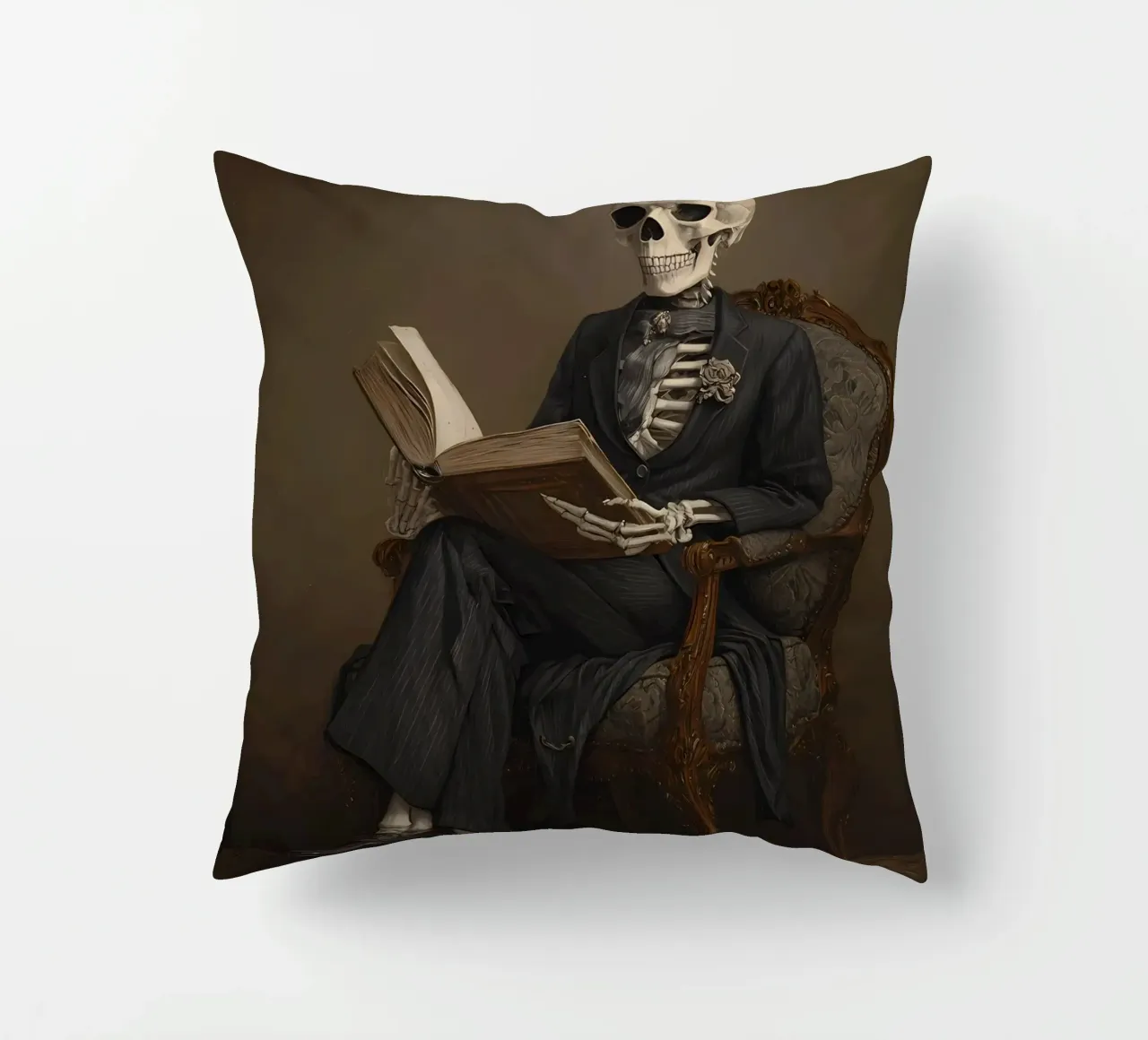 Skeleton reading a book cuscino da IamHomeStudio