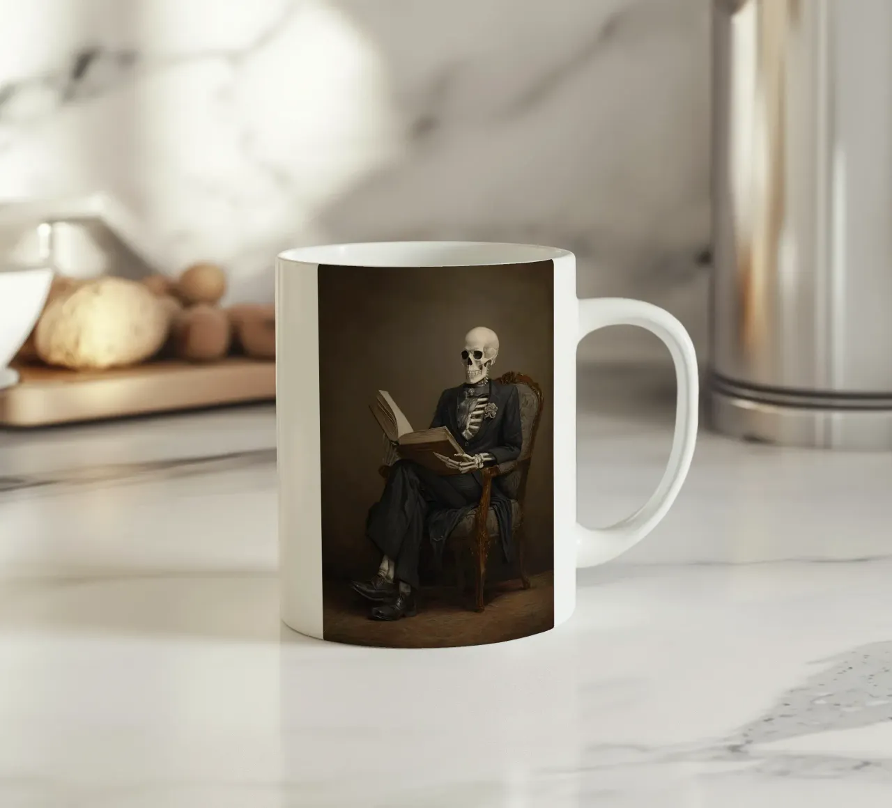 Skeleton reading a book tazza in ceramica da IamHomeStudio