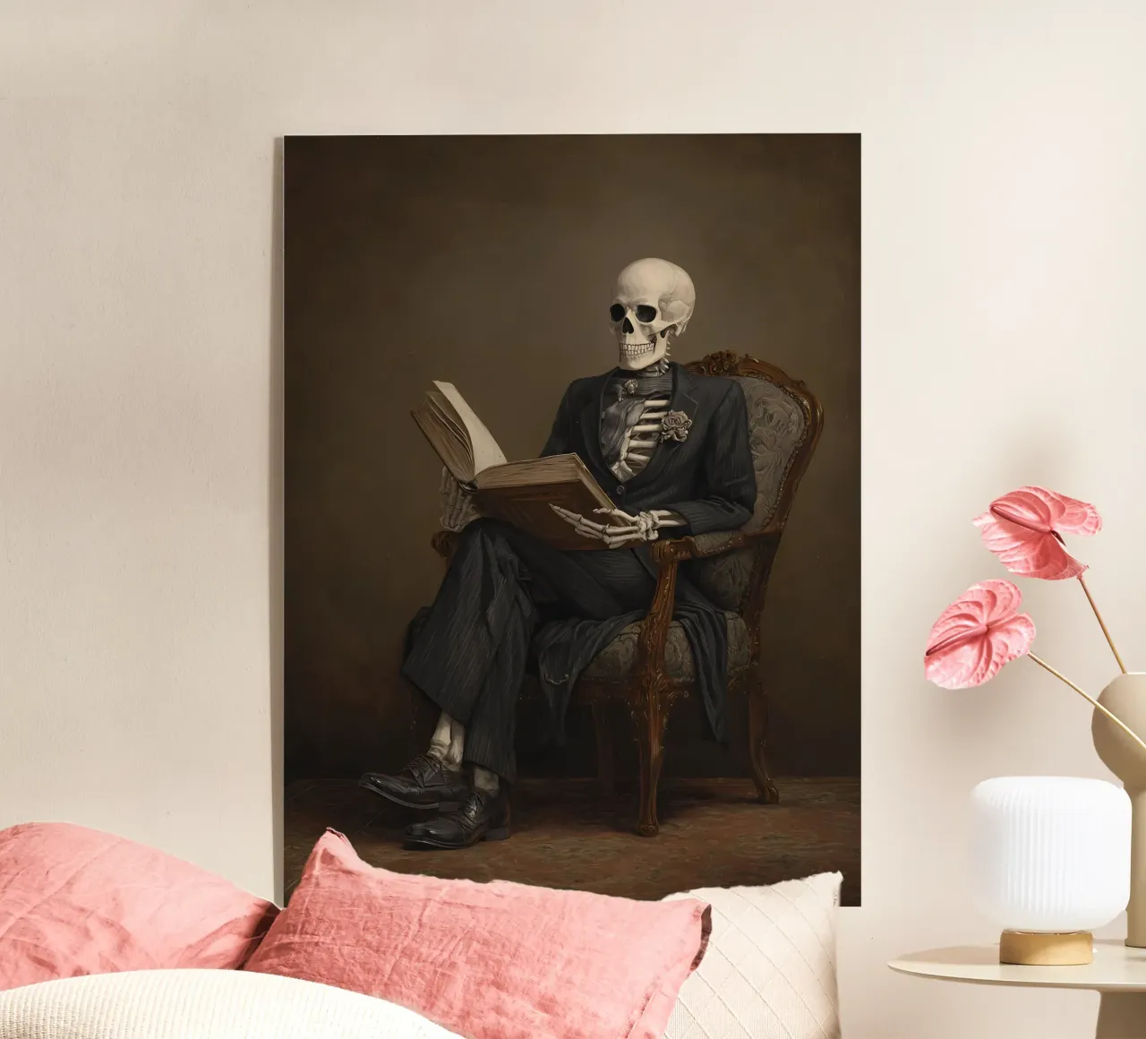 Skeleton reading a book plexiglass da IamHomeStudio