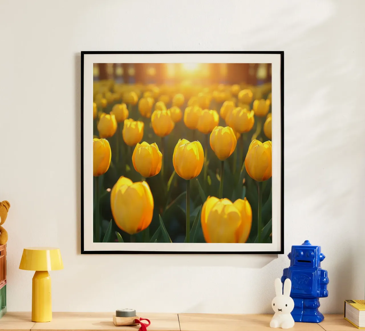 Meadow Whispers poster with wooden frame by Bold Blooms