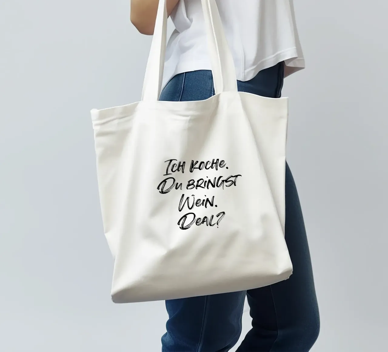 Ich koche, du bringst Wein. Deal? | minimalistic design borsa in juta da just typo