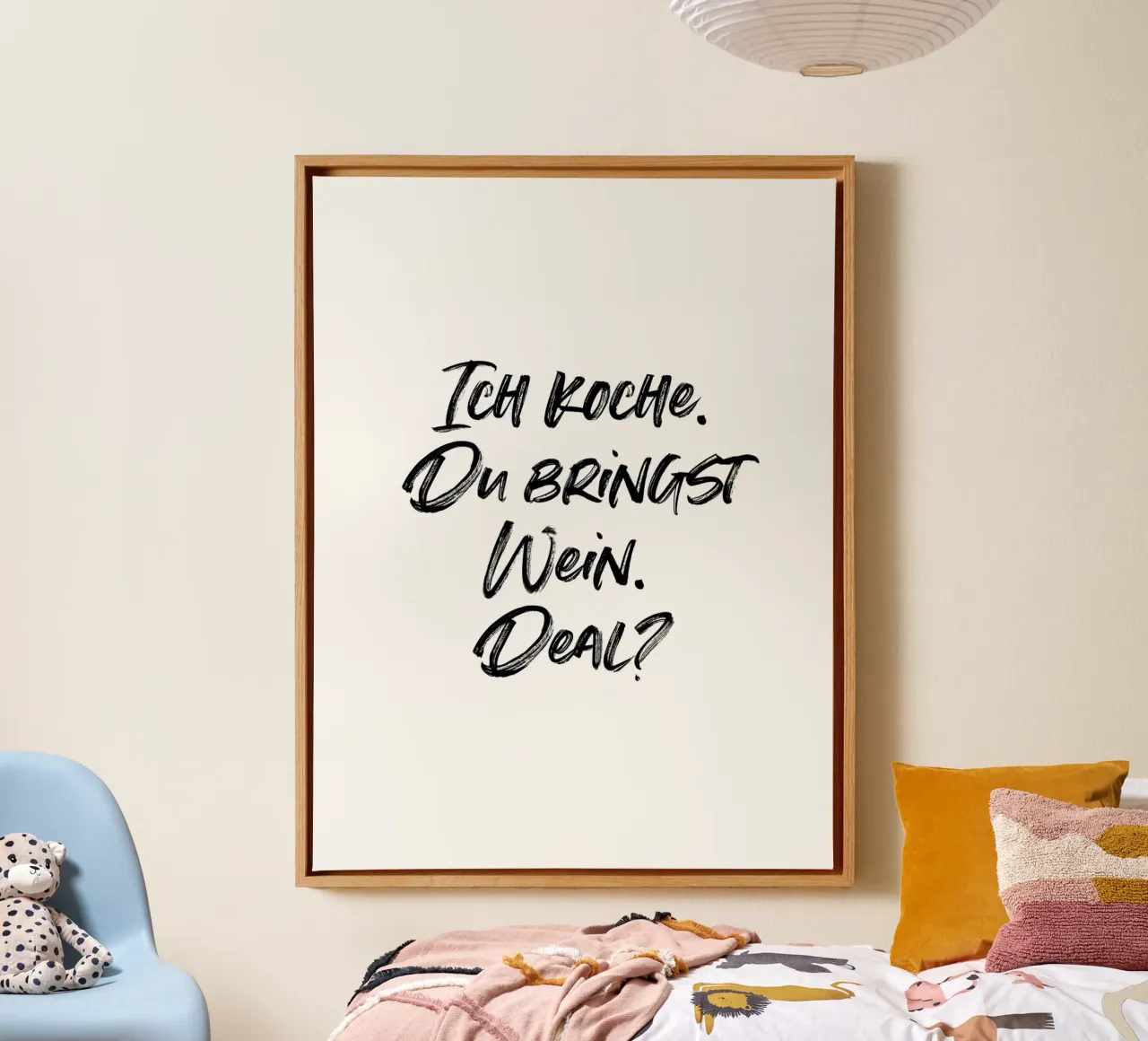 Ich koche, du bringst Wein. Deal? | minimalistic design tela da just typo