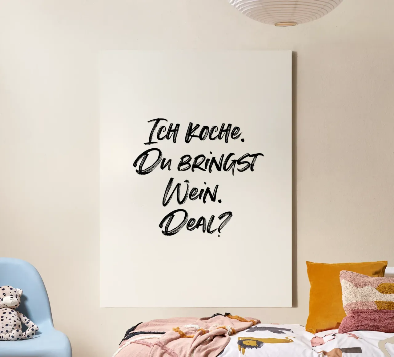 Ich koche, du bringst Wein. Deal? | minimalistic design tela da just typo