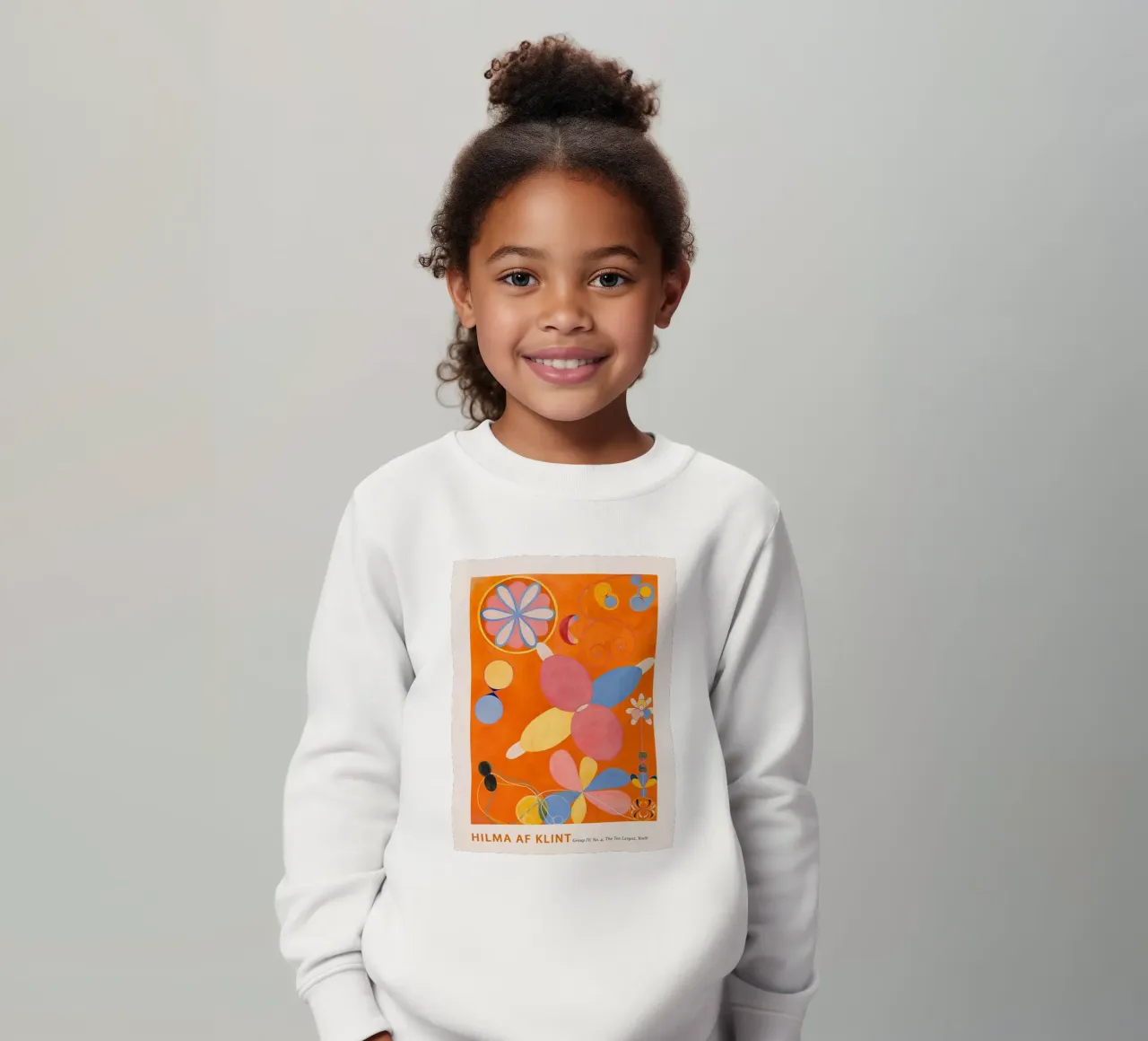 Hilma af Klint "Youth" Abstract Floral Orange Print kids sweatshirt by homdeco