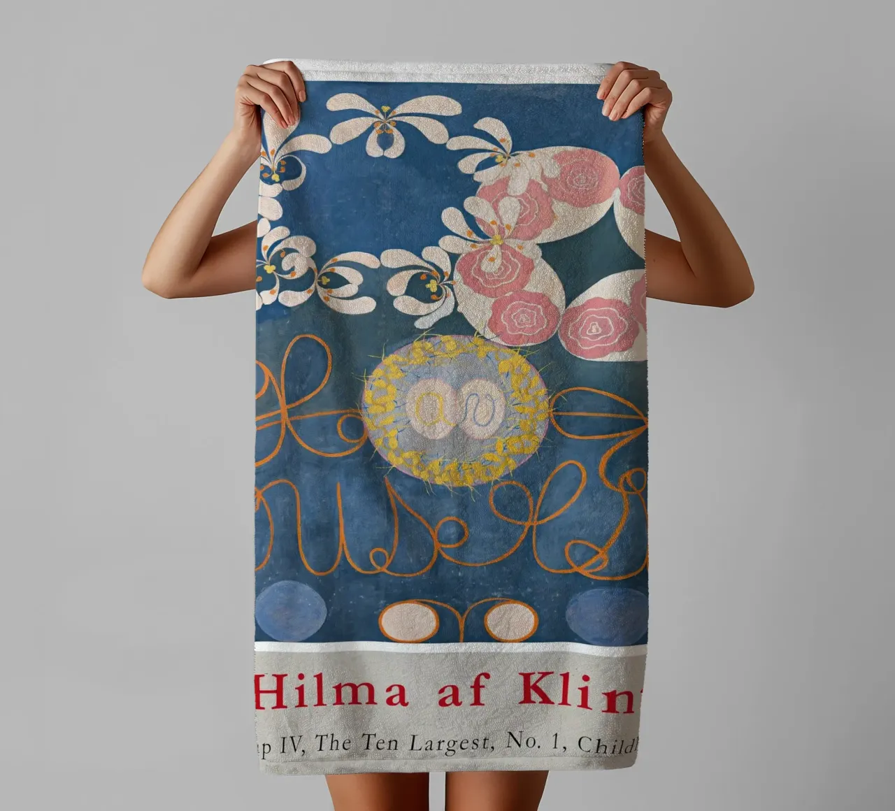 Hilma af Klint "Kindertijd nr. 1" Abstract gebloemd blauw badhanddoek van homdeco