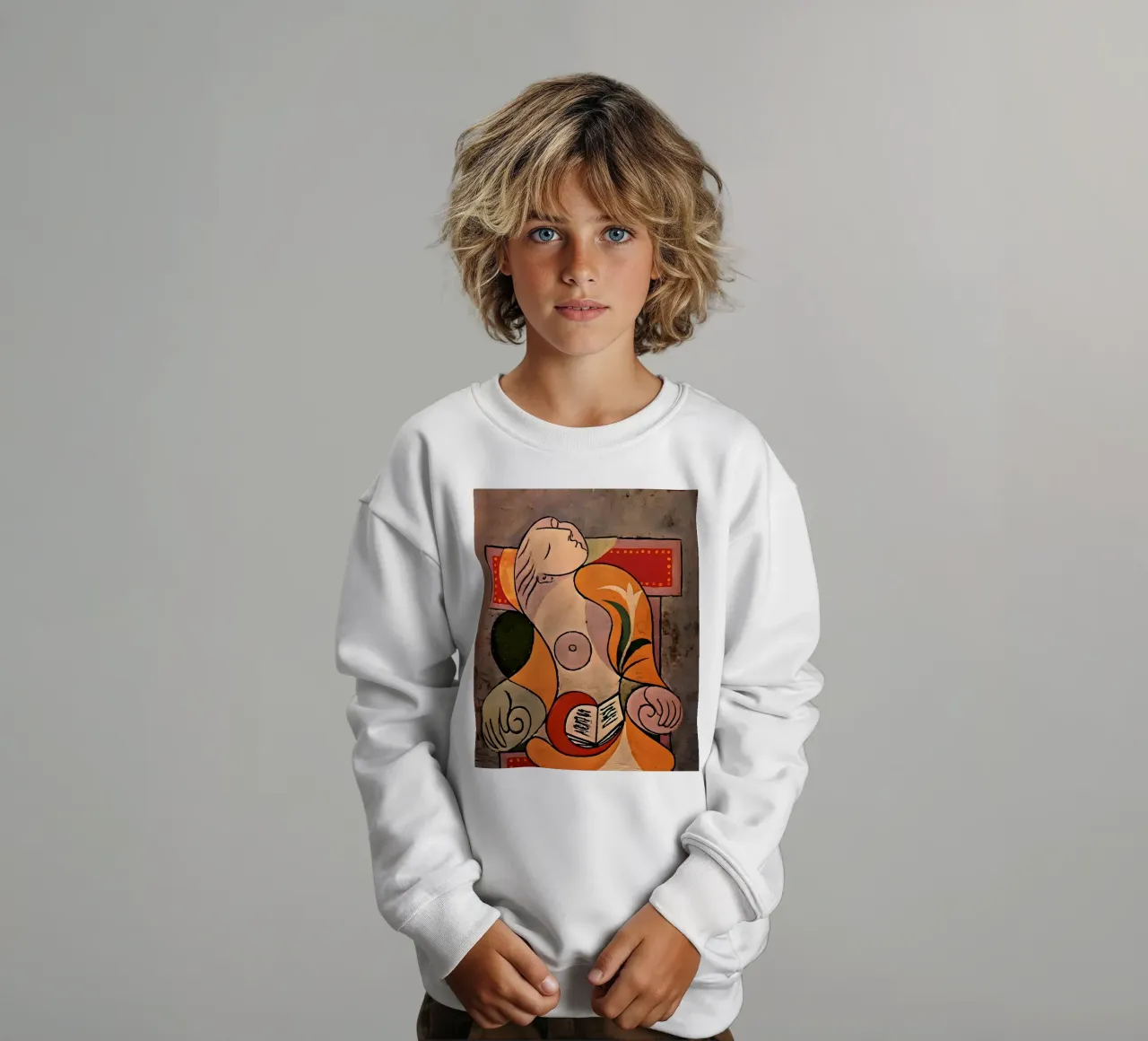 Picasso "Woman Reading" Cubist Masterpiece Print kids sweatshirt by homdeco