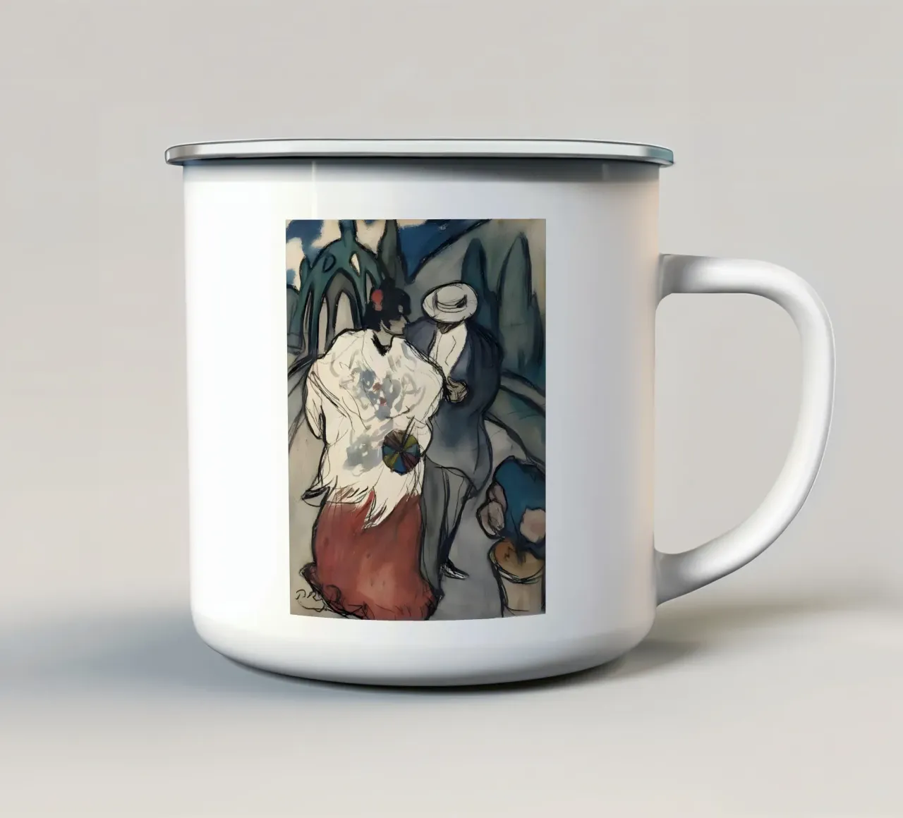 Picasso "Scena di strada", schizzo stampato all'inizio della modernità tazza in smalto da homdeco