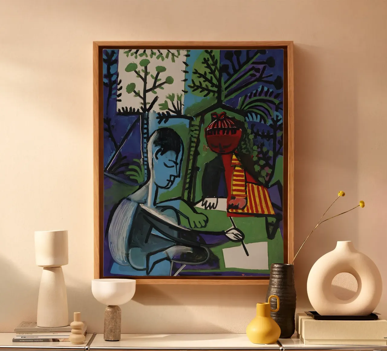 Picasso "The Painter & Model" Cubist Expression canvas with Floater frame by homdeco