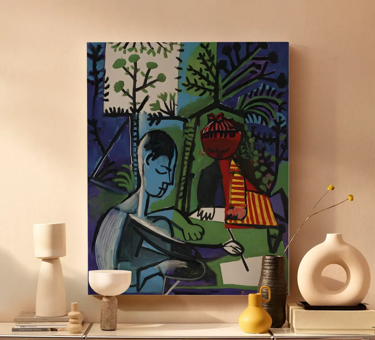 Picasso "The Painter & Model" Cubist Expression canvas with Floater frame by homdeco