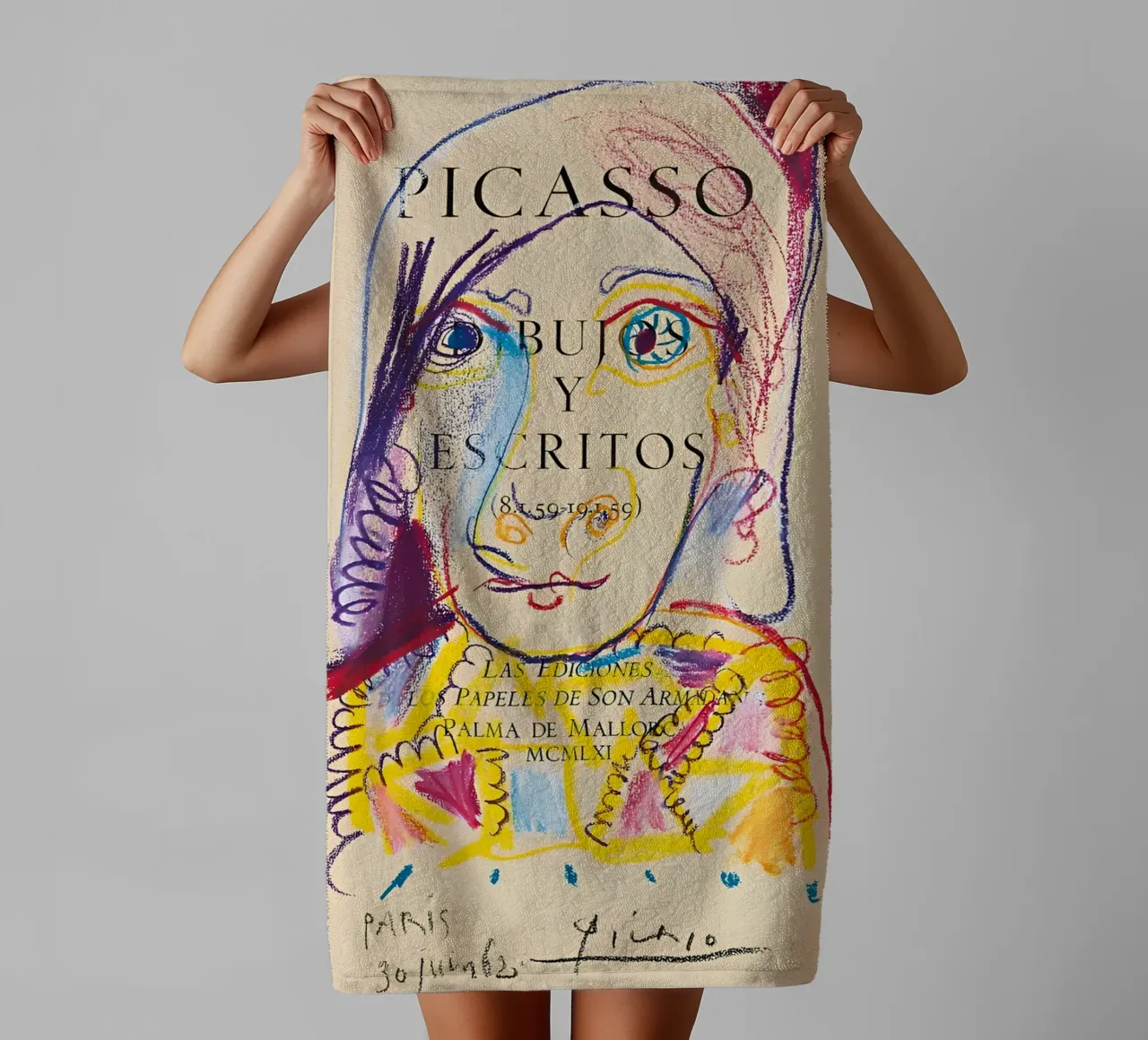 Picasso "Dibujos y Escritos" Expressive Portrait Print toalla de baño de homdeco