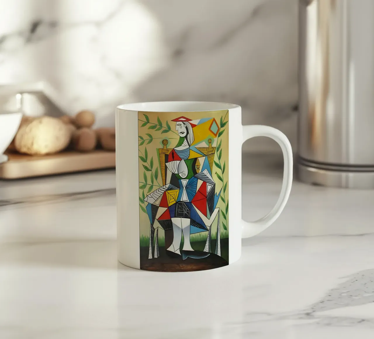 Picasso "Donna in poltrona", capolavoro cubista tazza in ceramica da homdeco