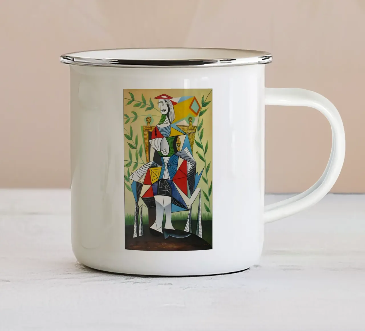 Picasso "Donna in poltrona", capolavoro cubista tazza in smalto da homdeco