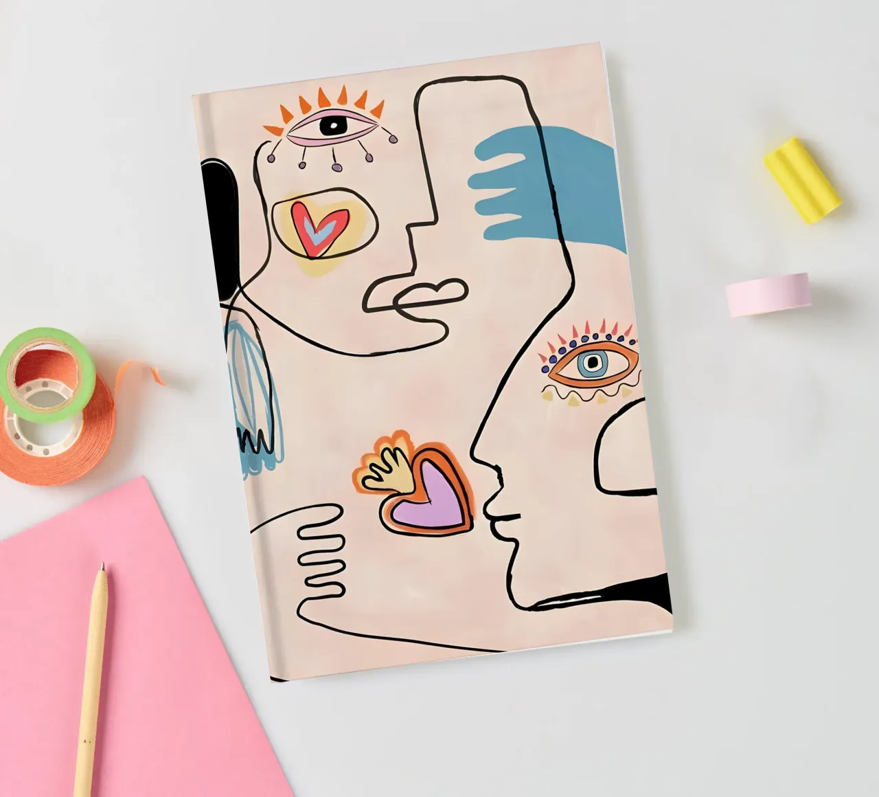 Picasso Inspired "Soulmates" Line Art Print notebook by homdeco