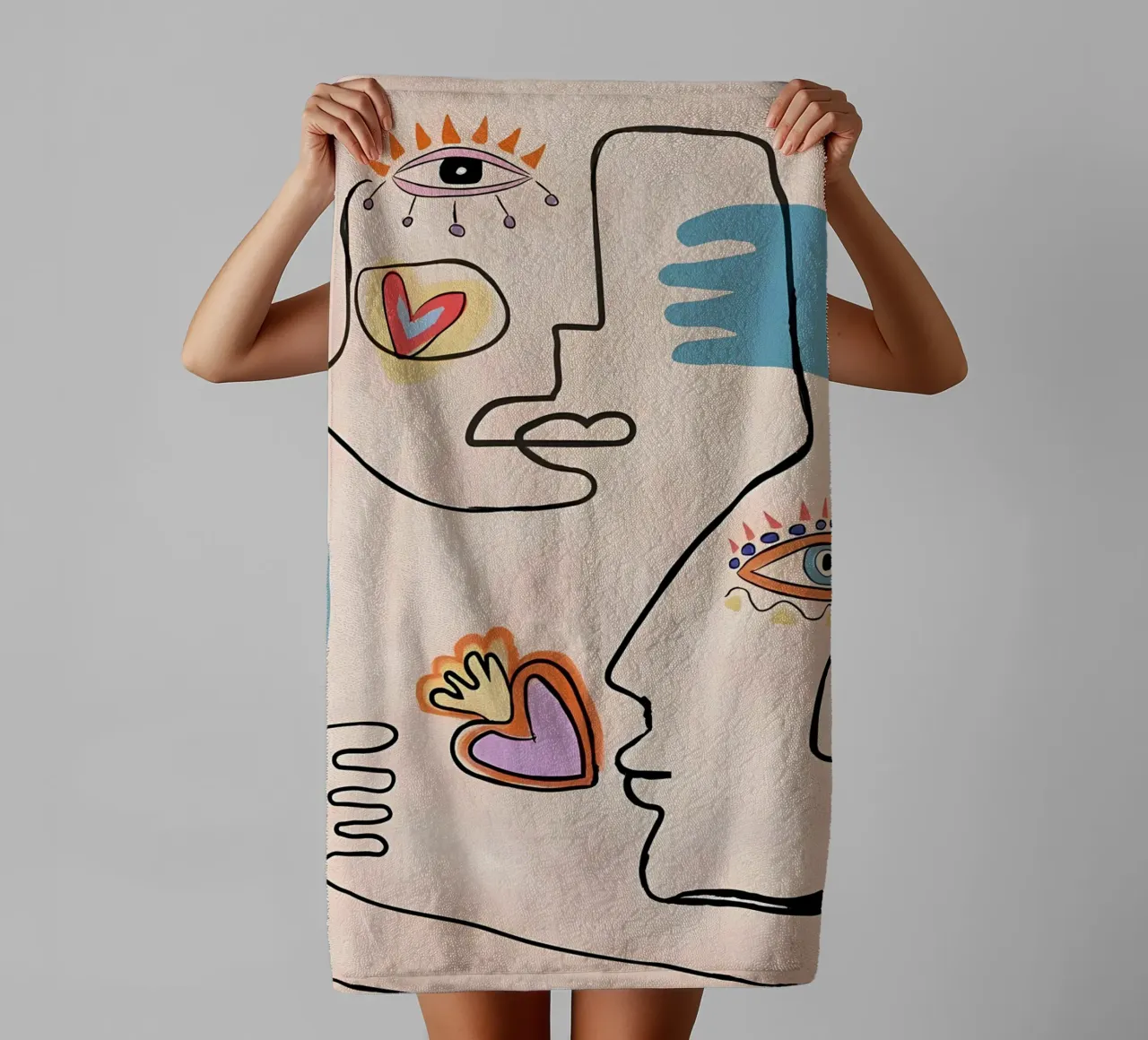 Picasso Inspired "Soulmates" Line Art Print towel by homdeco