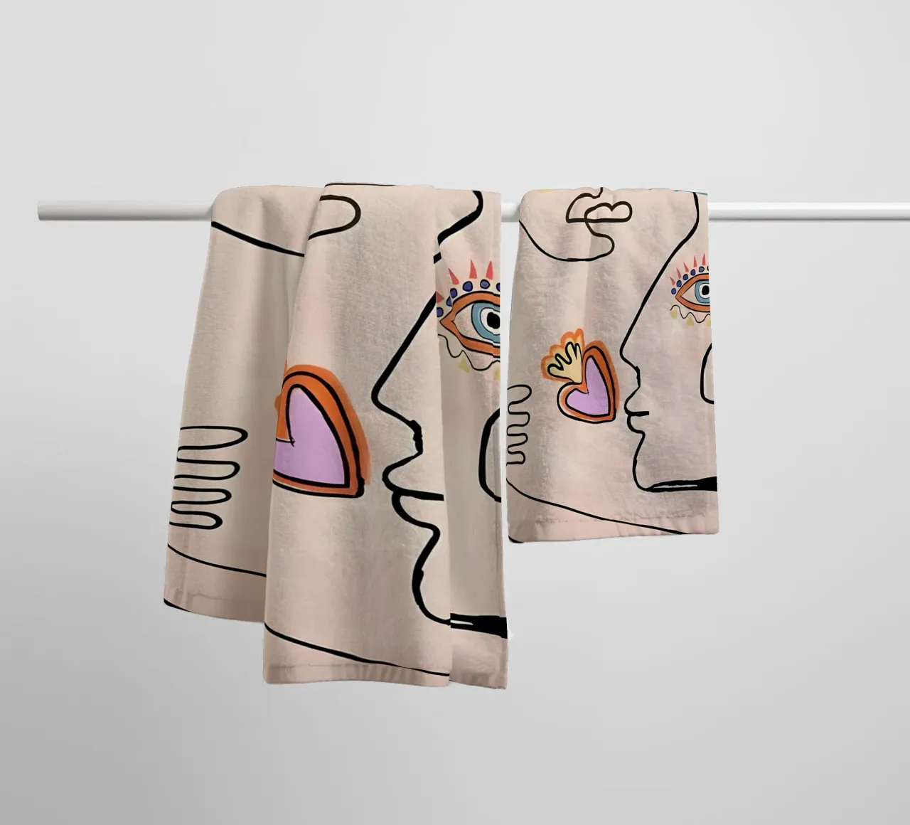 Picasso Inspired "Soulmates" Line Art Print towel by homdeco