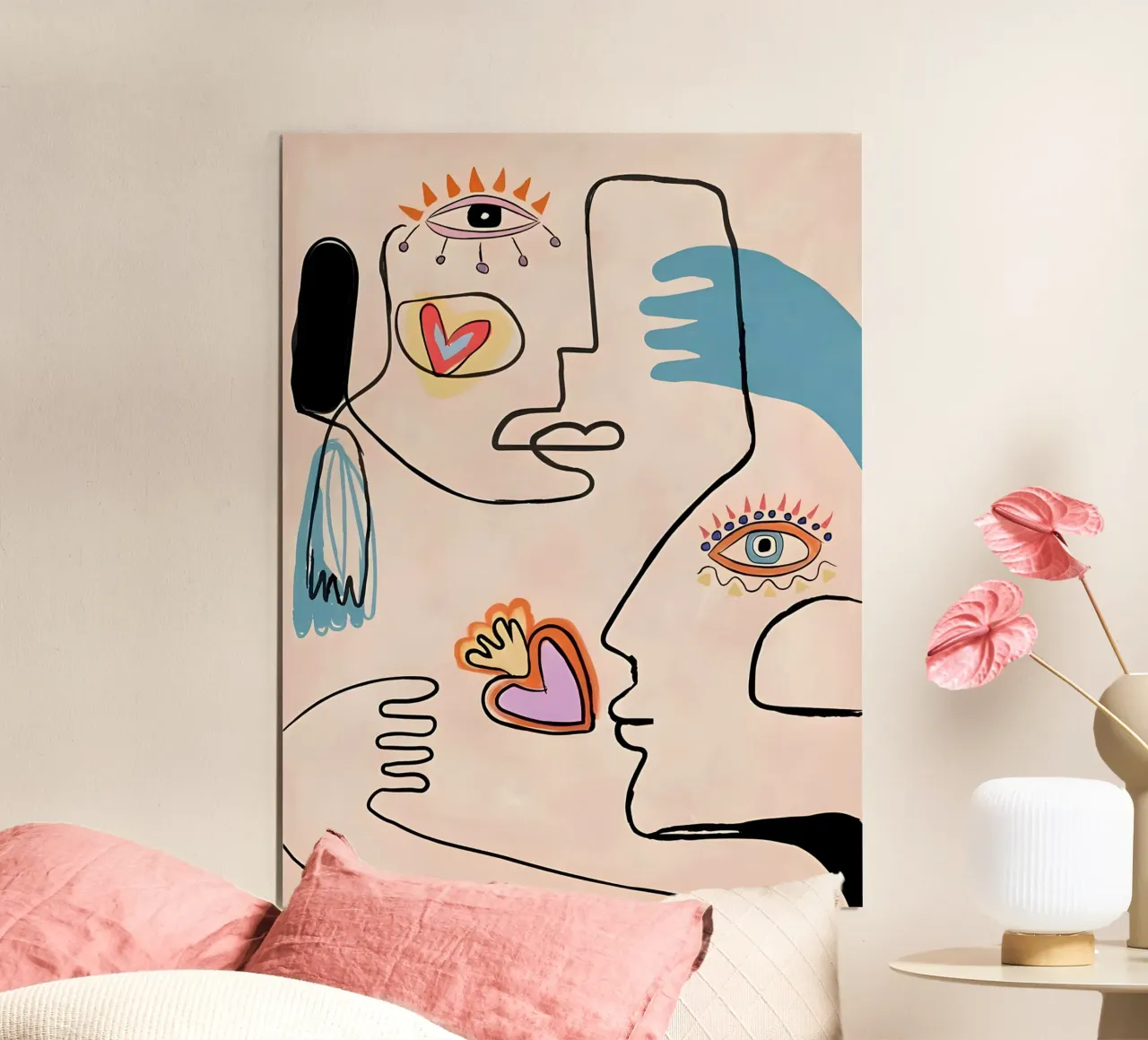 Picasso Inspired "Soulmates" Line Art Print poster by homdeco