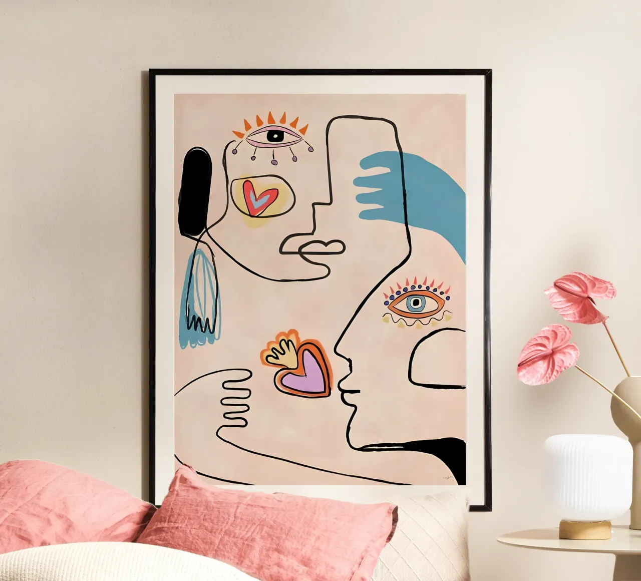 Picasso Inspired "Soulmates" Line Art Print poster by homdeco