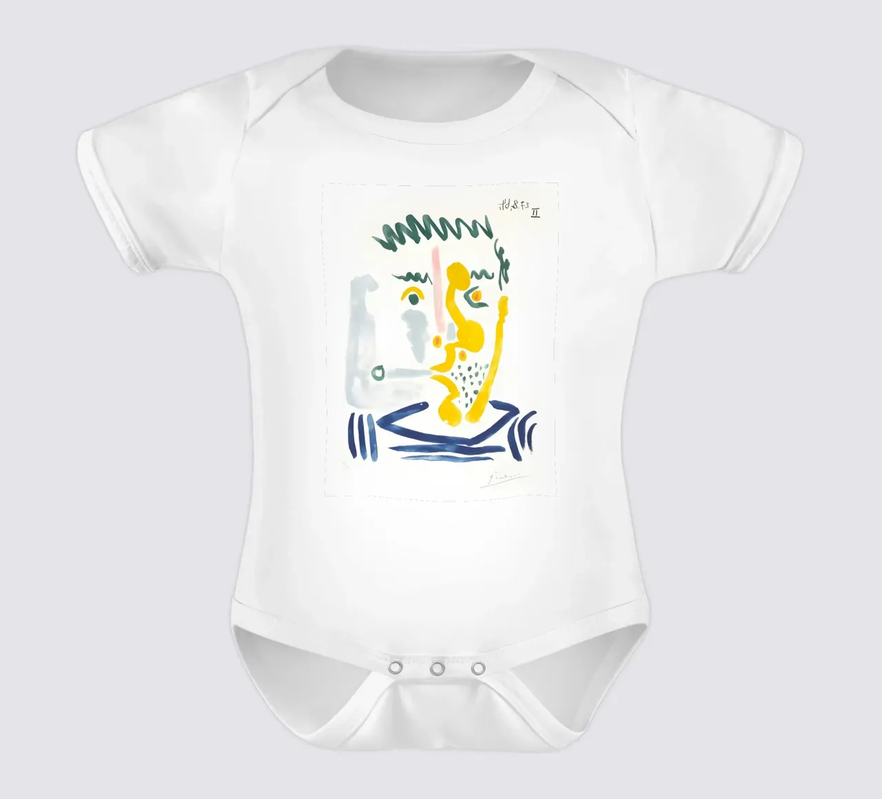 Picasso "Abstraktes Porträt" Ausdrucksstarker Aquarelldruck Kurzarm Babybody von homdeco