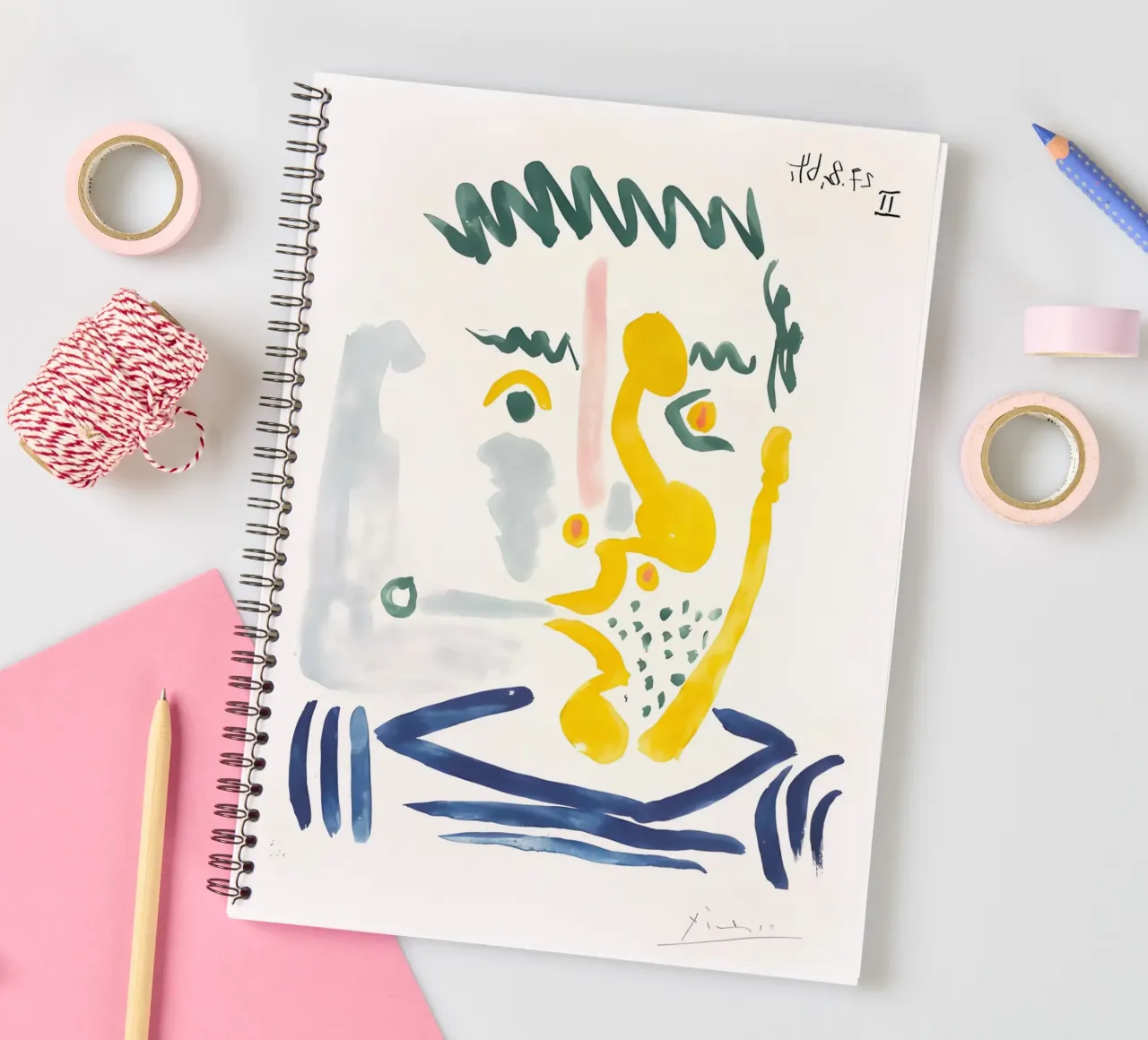 Picasso "Abstract Portrait" Expressive Watercolor Print spiral notebook by homdeco