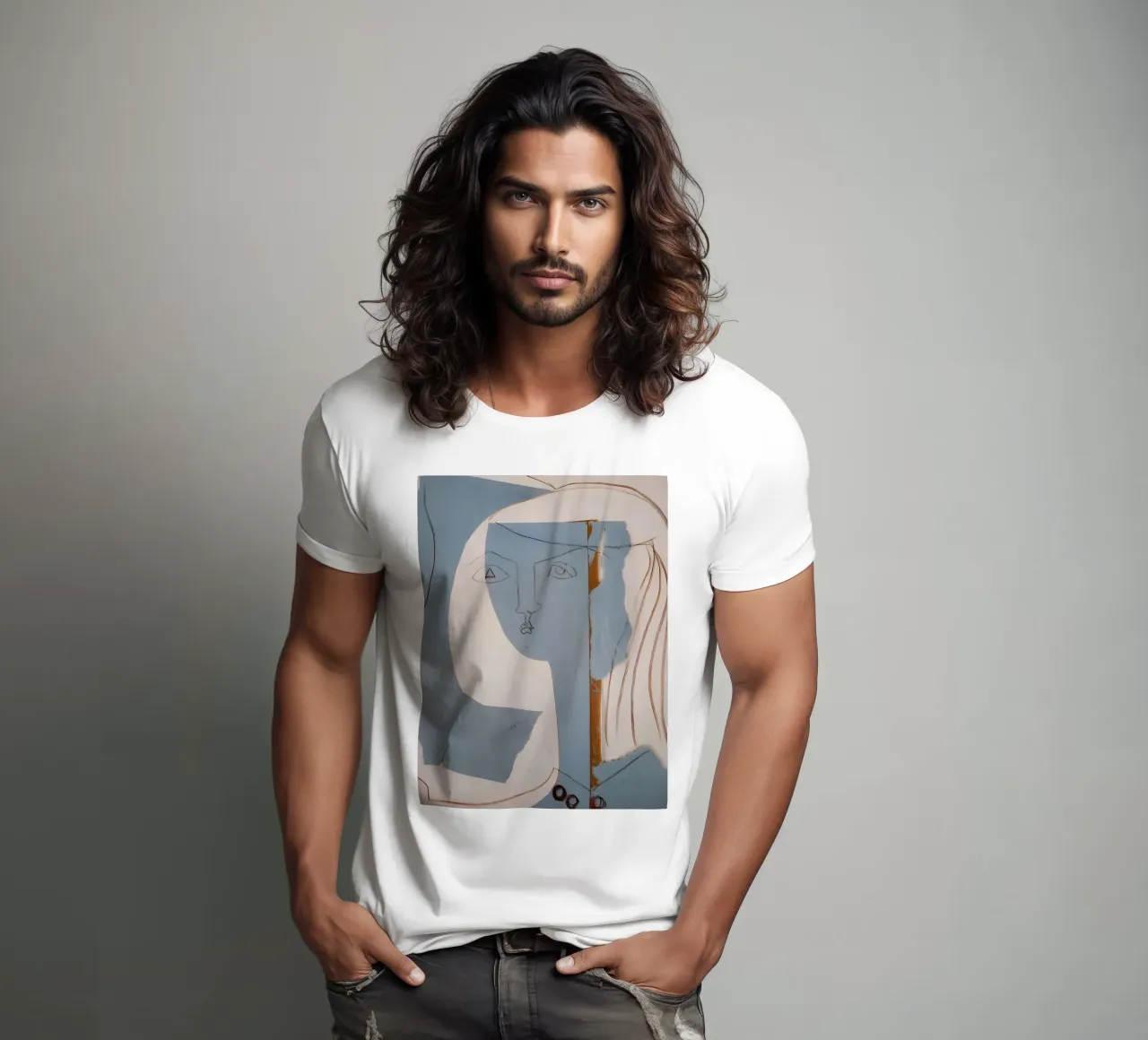 Picasso "Testa di donna" Ritratto cubista su linea t-shirt da homdeco